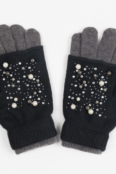 Gants mitaines strass et perles