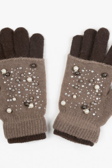 Gants mitaines strass et perles