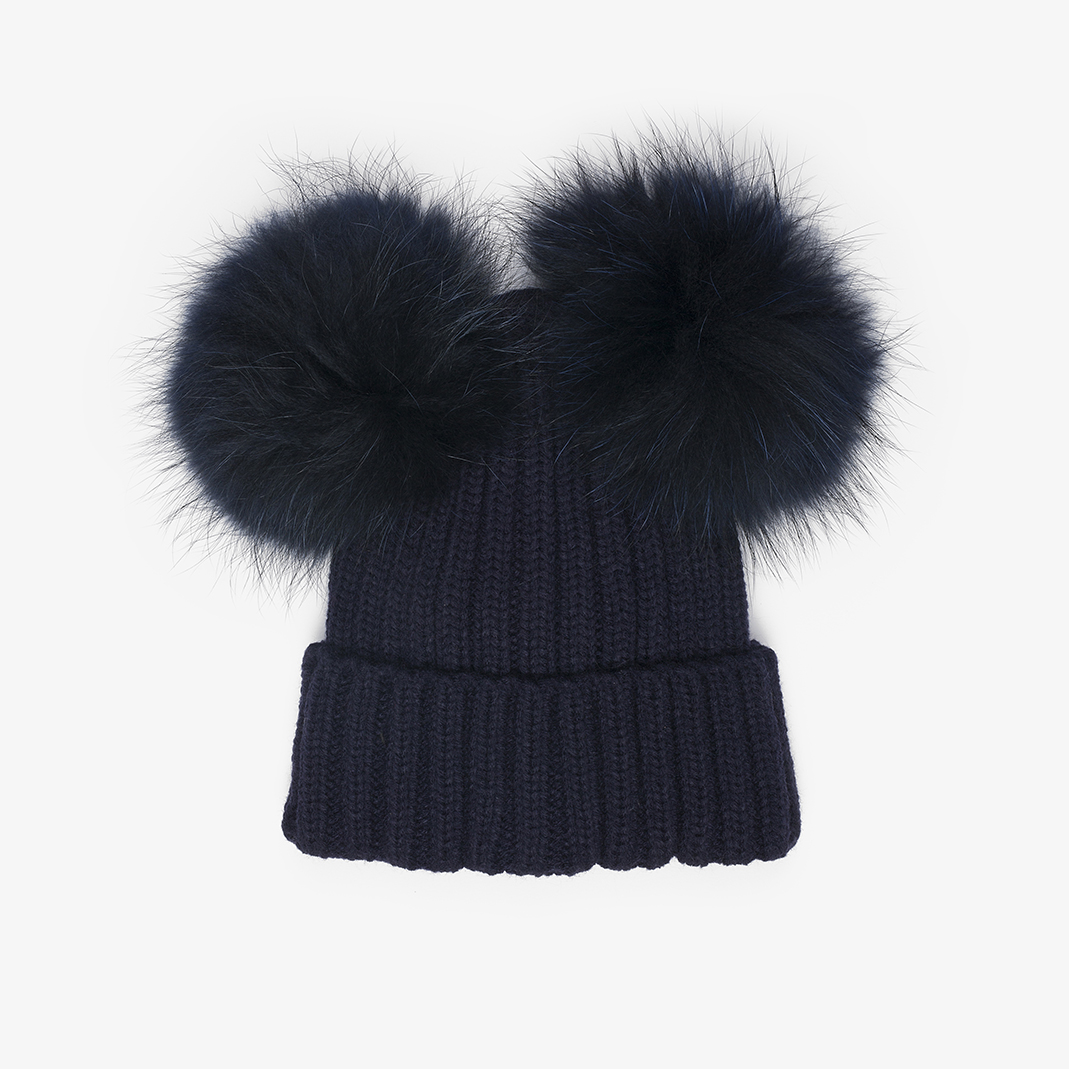 Bonnet double pompon fausse fourrure pour femme Gabi