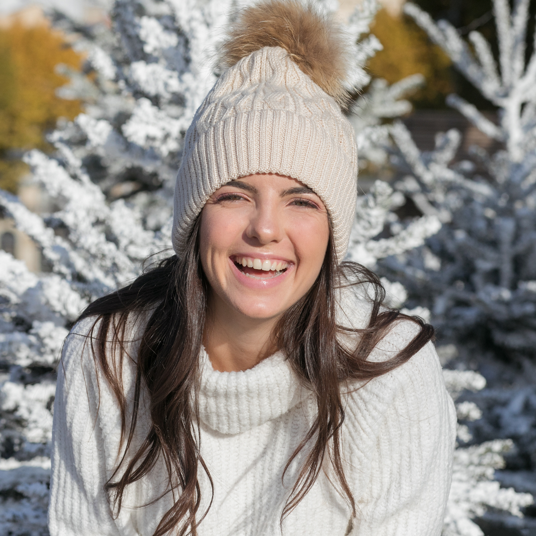 Bonnet pour femme gris avec pompon, DOTTO LEMONWOOD