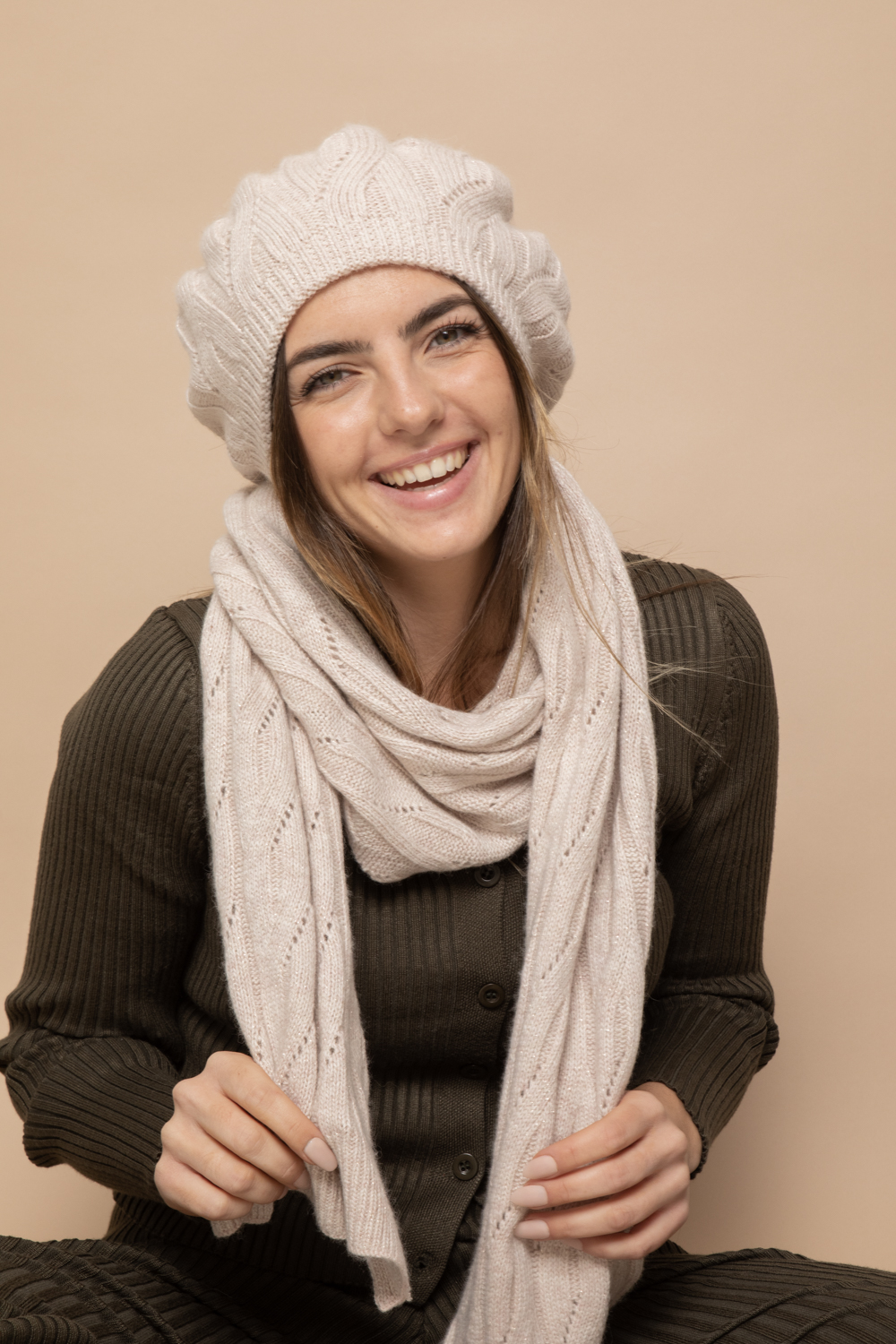 Ensemble gris chiné bonnet écharpe femme - DistriCenter